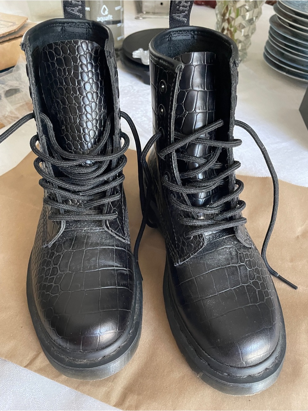Dr. Martens 1460 Black Croc-Embossed Lace-Up Combat Boots